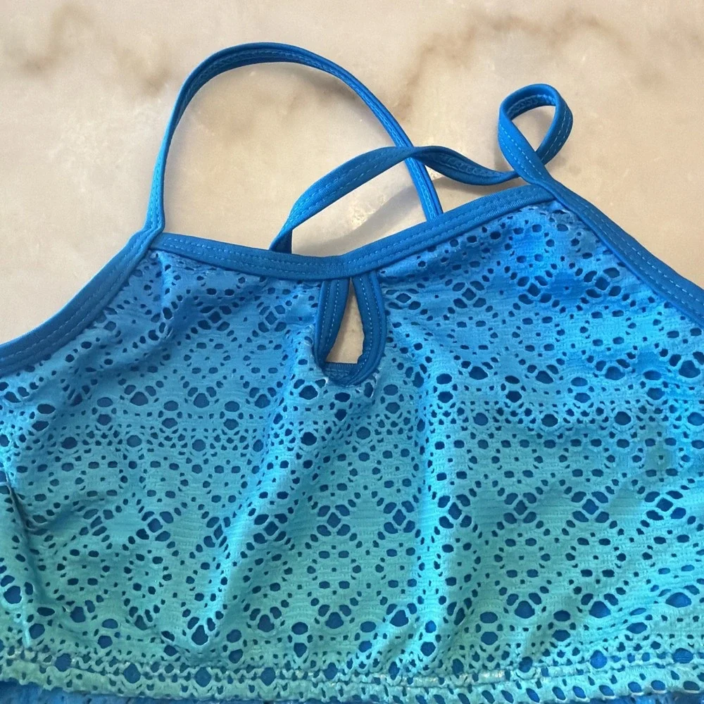 Breaking Waves Girls Blue Ombre Lace Two-Piece Swim Suit Size 6/6x New w/o Tags